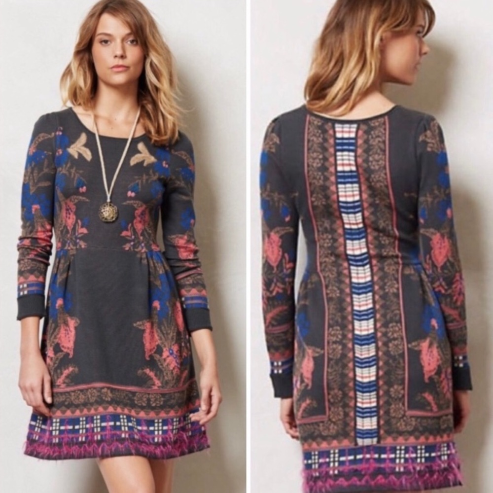 Anthropologie Embroidered Sweater Dress
